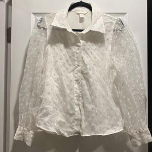 H&M White polka dot sheer long sleeve top
